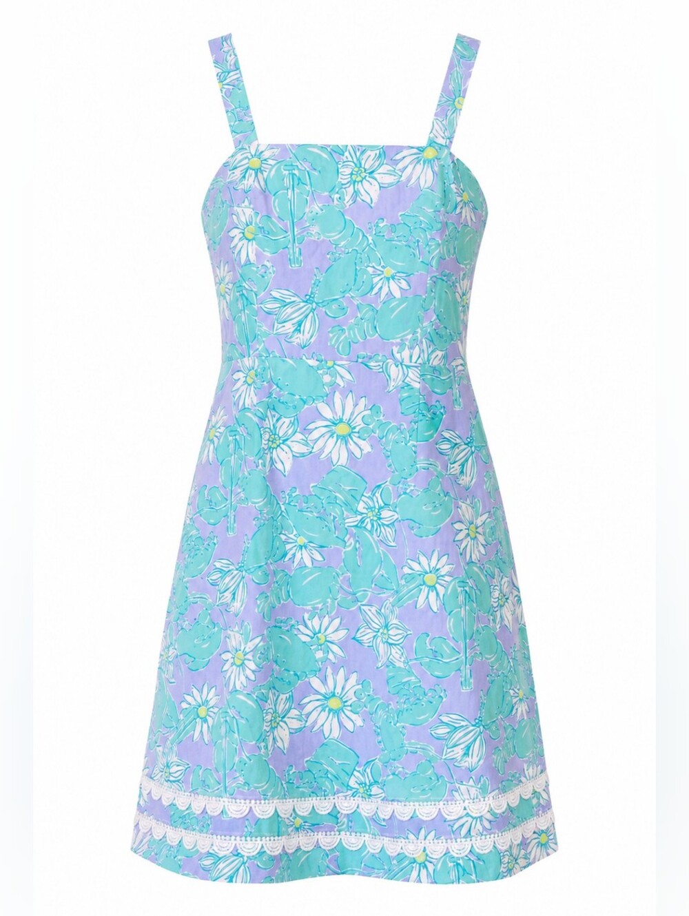 Lilly Pulitzer Lobster Print Shift Dress Vintage Size 10 Fits S 4/6 Cotton Lace